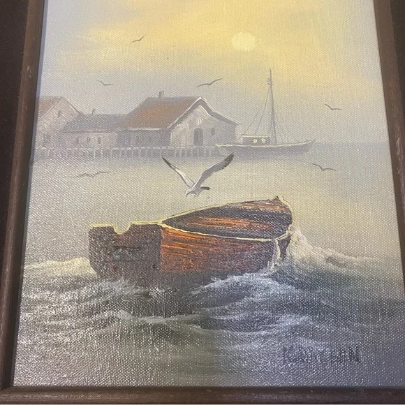 Vintage K. Baysen Signed Oil Painting Nautical Seascape Landscape Framed Art